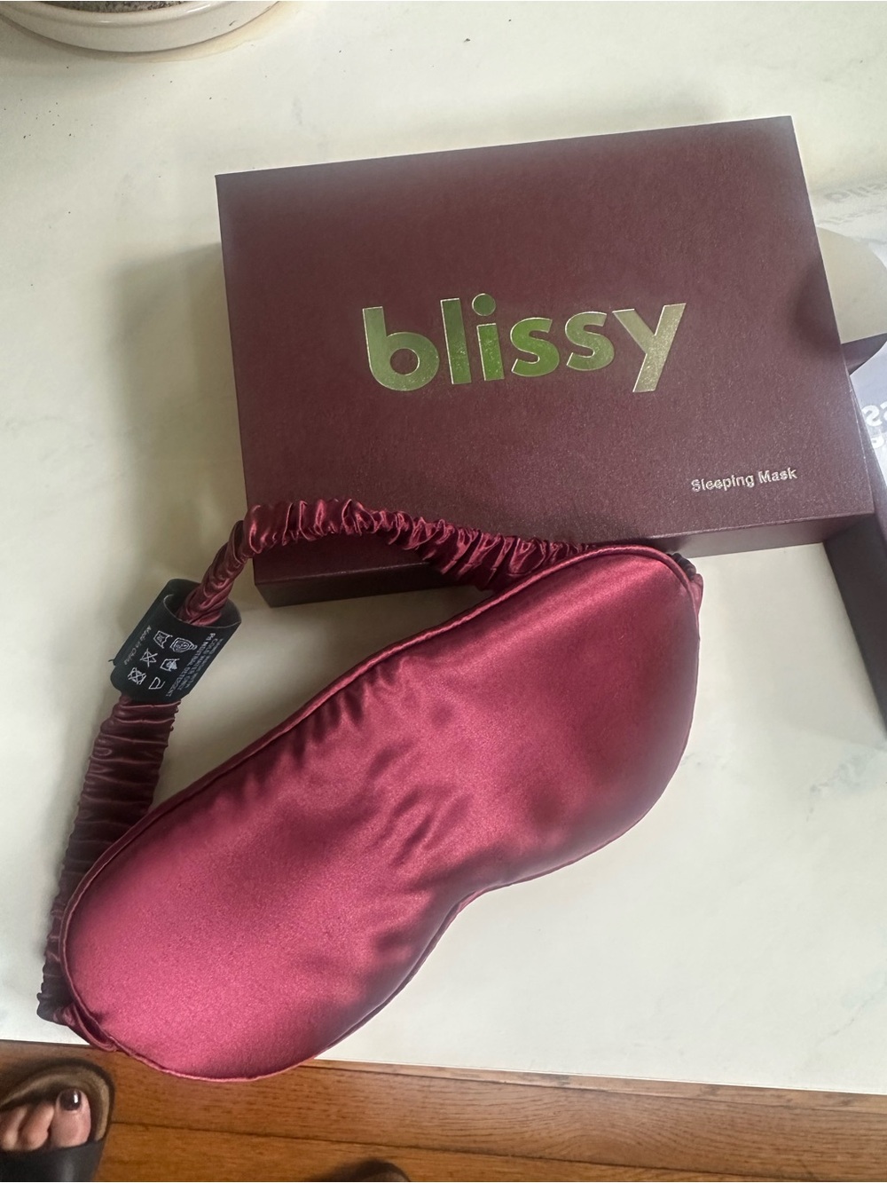 Blissy Satin Sleep Mask in Burgundy with Elastic Ruched Strap